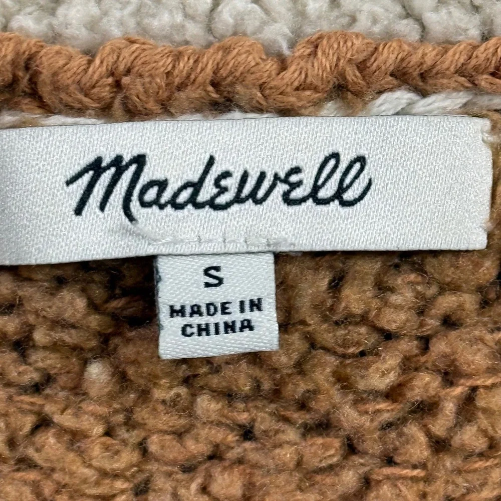Madewell Womens Striped Boucle Crewneck Sweater Brown Cream Sz Small Long Sleeve